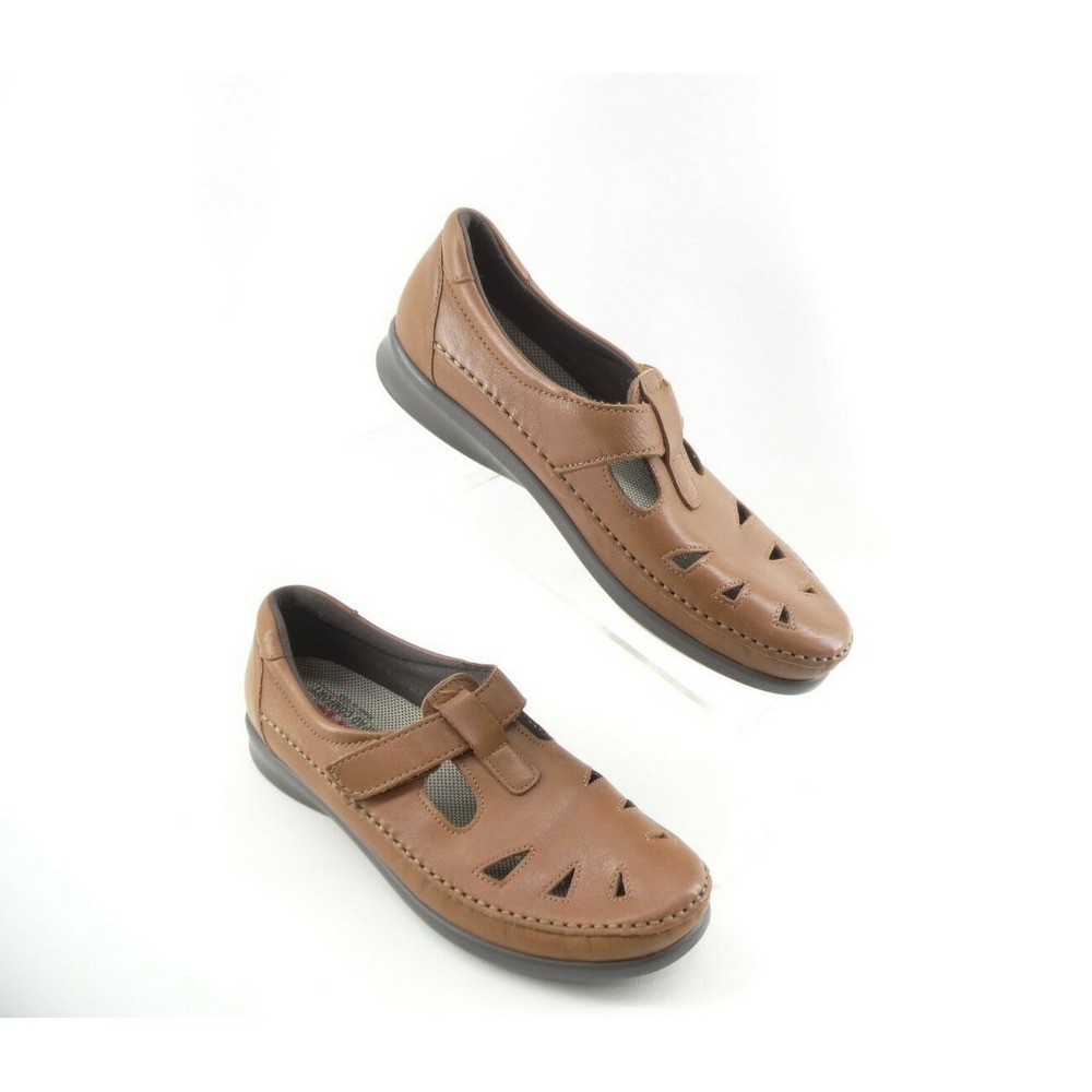 SAS Roamer Brown Leather Slip-on Diabetic TriPad Shoes 8.5 S Narrow‎ Width
